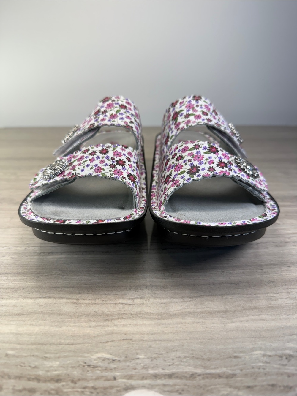 Alegria Slide Sandals SDR-7445X Floral Double-Strap Comfort Platform 37 EU White - Picture 2 of 8